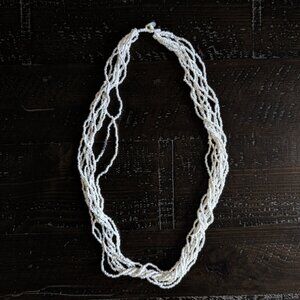 Vintage Boho Necklace White Layered Multistrand Beaded Beachy Retro Hippie
